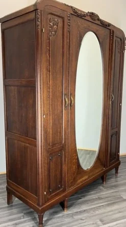 Pamono Antique French Carved Oak Wardrobe with Mirror> Cabinets & Wardrobes