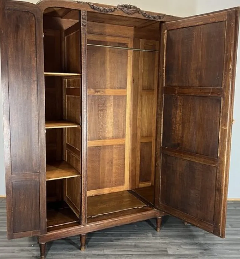 Pamono Antique French Carved Oak Wardrobe with Mirror> Cabinets & Wardrobes