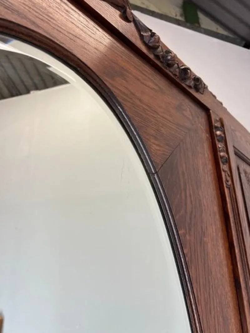 Pamono Antique French Carved Oak Wardrobe with Mirror> Cabinets & Wardrobes