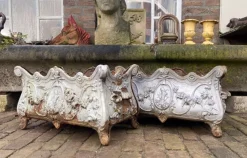 Pamono Antique French Cast Iron Garden Planters or Jardinières, Set of 2><noscript><img width=