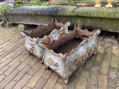 Pamono Antique French Cast Iron Garden Planters or Jardinières, Set of 2><noscript><img width=
