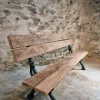 Pamono Antique French Cast Iron & Oak Park Bench in Sea Green Patina, 1890s> Garden Seating