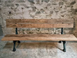 Pamono Antique French Cast Iron & Oak Park Bench in Sea Green Patina, 1890s> Garden Seating