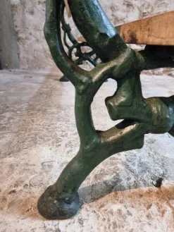 Pamono Antique French Cast Iron & Oak Park Bench in Sea Green Patina, 1890s><noscript><img width=