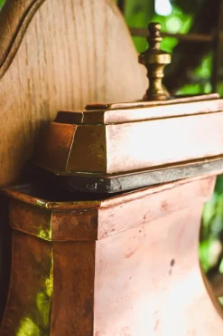 Pamono Antique French Copper and Brass Garden Sink with Wooden Base><noscript><img width=