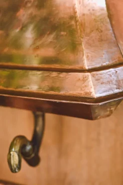 Pamono Antique French Copper and Brass Garden Sink with Wooden Base><noscript><img width=