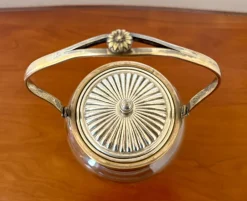 Pamono Antique French Crystal and Silver-Plated Biscuit Barrel with Etched Floral Motifs, Late 19th Century><noscript><img width=
