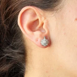 Clearance Pamono Antique French Daisy Earrings in 18K Yellow Gold Platinum with Diamonds