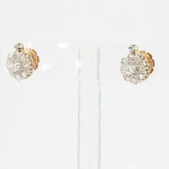 Clearance Pamono Antique French Daisy Earrings in 18K Yellow Gold Platinum with Diamonds