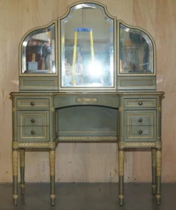 Pamono Antique French Empire Hand Painted Dressing Table with Tri Fold Mirror, 1900