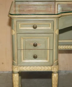 Pamono Antique French Empire Hand Painted Dressing Table with Tri Fold Mirror, 1900