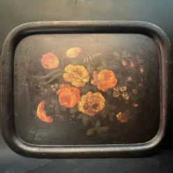 Online Pamono Antique French Floral Hand Painted Toleware Metal Tray