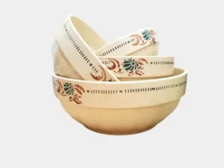 Pamono Antique French Floral Ironstone Terre de Fer Serving Bowls from Sarreguemines, Set of 4> Serving Dishes