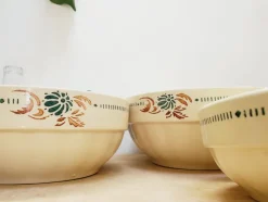 Pamono Antique French Floral Ironstone Terre de Fer Serving Bowls from Sarreguemines, Set of 4><noscript><img width=