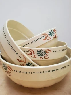 Pamono Antique French Floral Ironstone Terre de Fer Serving Bowls from Sarreguemines, Set of 4><noscript><img width=