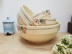 Pamono Antique French Floral Ironstone Terre de Fer Serving Bowls from Sarreguemines, Set of 4><noscript><img width=