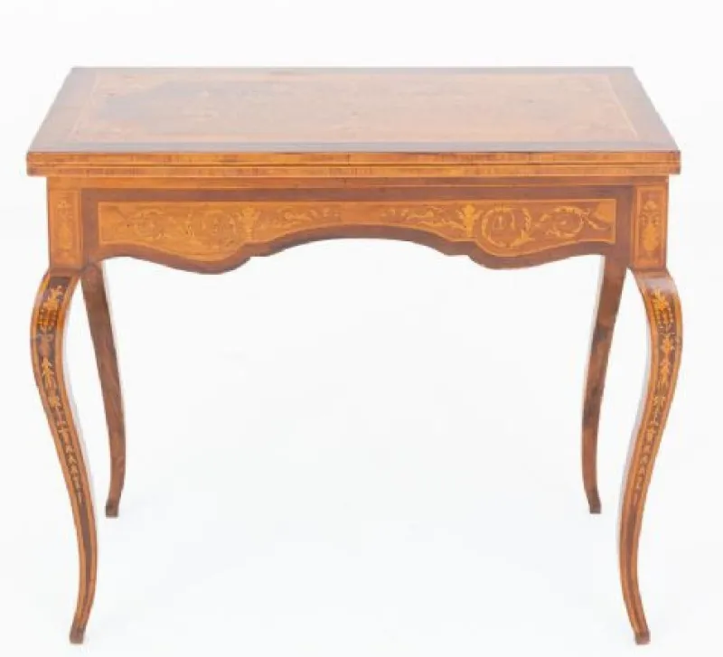 Hot Pamono Antique French Game Table with Marquetry Inlay, 1880