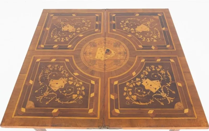 Hot Pamono Antique French Game Table with Marquetry Inlay, 1880