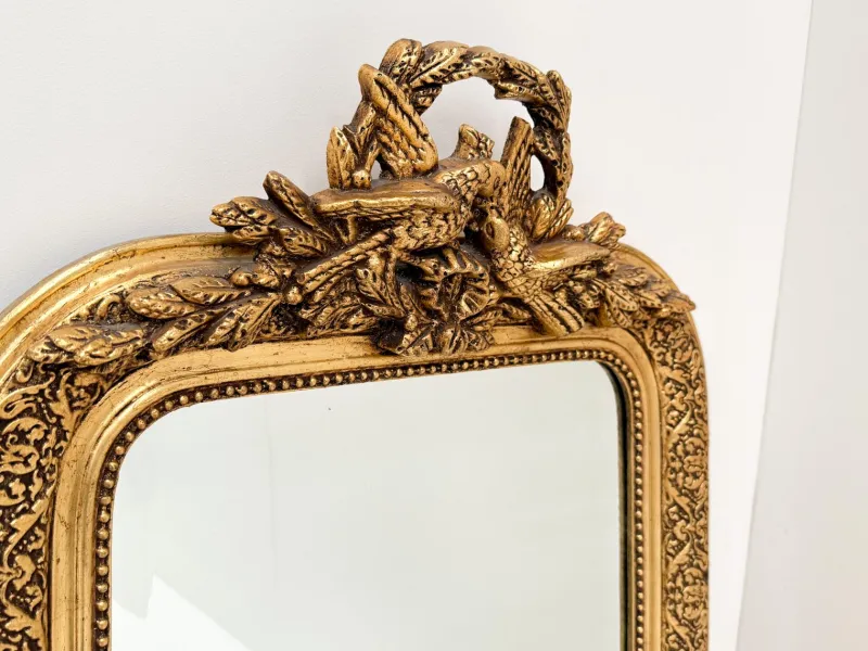 Hot Pamono Antique French Giltwood Wall Mirror with Bird and Laurel Crest, 19th Century