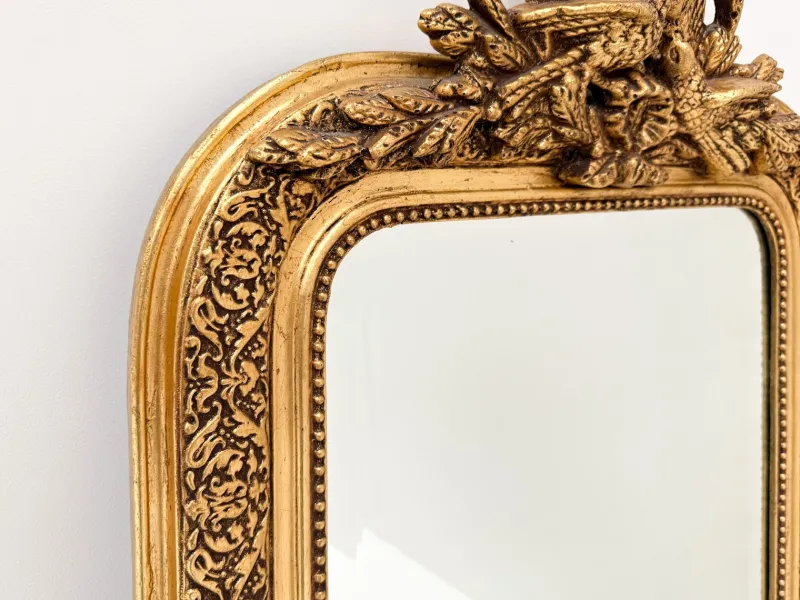 Hot Pamono Antique French Giltwood Wall Mirror with Bird and Laurel Crest, 19th Century