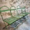 Pamono Antique French Iron Folding Garden Chairs with Aged Green Patina, 1920s, Set of 4> Garden Seating