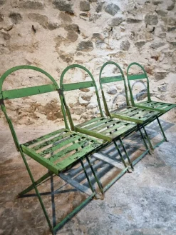 Pamono Antique French Iron Folding Garden Chairs with Aged Green Patina, 1920s, Set of 4> Garden Seating