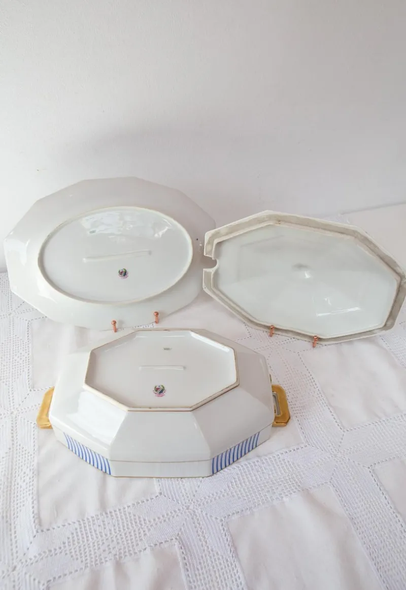 Online Pamono Antique French Limoges Lanternier Porcelain Tureen with Dish, 1920, Set of 2