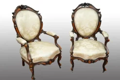 Pamono Antique French Louis Philippe Armchairs in Exotic Fine Woods, Mid-19th Century, Set of 2> Lounge Chairs & Armchairs