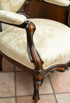 Pamono Antique French Louis Philippe Armchairs in Exotic Fine Woods, Mid-19th Century, Set of 2><noscript><img width=