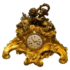 Online Pamono Antique French Louis XV Style Figural Mantel Clock in Gilt Bronze