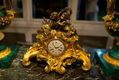 Online Pamono Antique French Louis XV Style Figural Mantel Clock in Gilt Bronze
