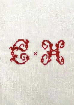 Pamono Antique French Monogrammed Embroidered Tablecloth and Napkins, 1900, Set of 13><noscript><img width=
