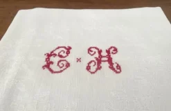 Pamono Antique French Monogrammed Embroidered Tablecloth and Napkins, 1900, Set of 13><noscript><img width=