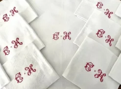 Pamono Antique French Monogrammed Embroidered Tablecloth and Napkins, 1900, Set of 13><noscript><img width=