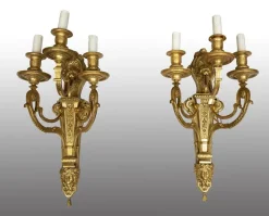 Pamono Antique French Napoleon III Wall Sconces in Chiseled Gilt Bronze, Late 19th Century, Set of 2> Wall Lights & Sconces