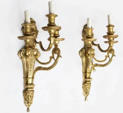 Pamono Antique French Napoleon III Wall Sconces in Chiseled Gilt Bronze, Late 19th Century, Set of 2><noscript><img width=