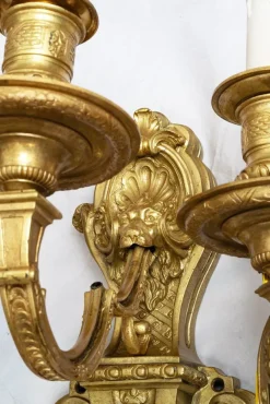 Pamono Antique French Napoleon III Wall Sconces in Chiseled Gilt Bronze, Late 19th Century, Set of 2><noscript><img width=