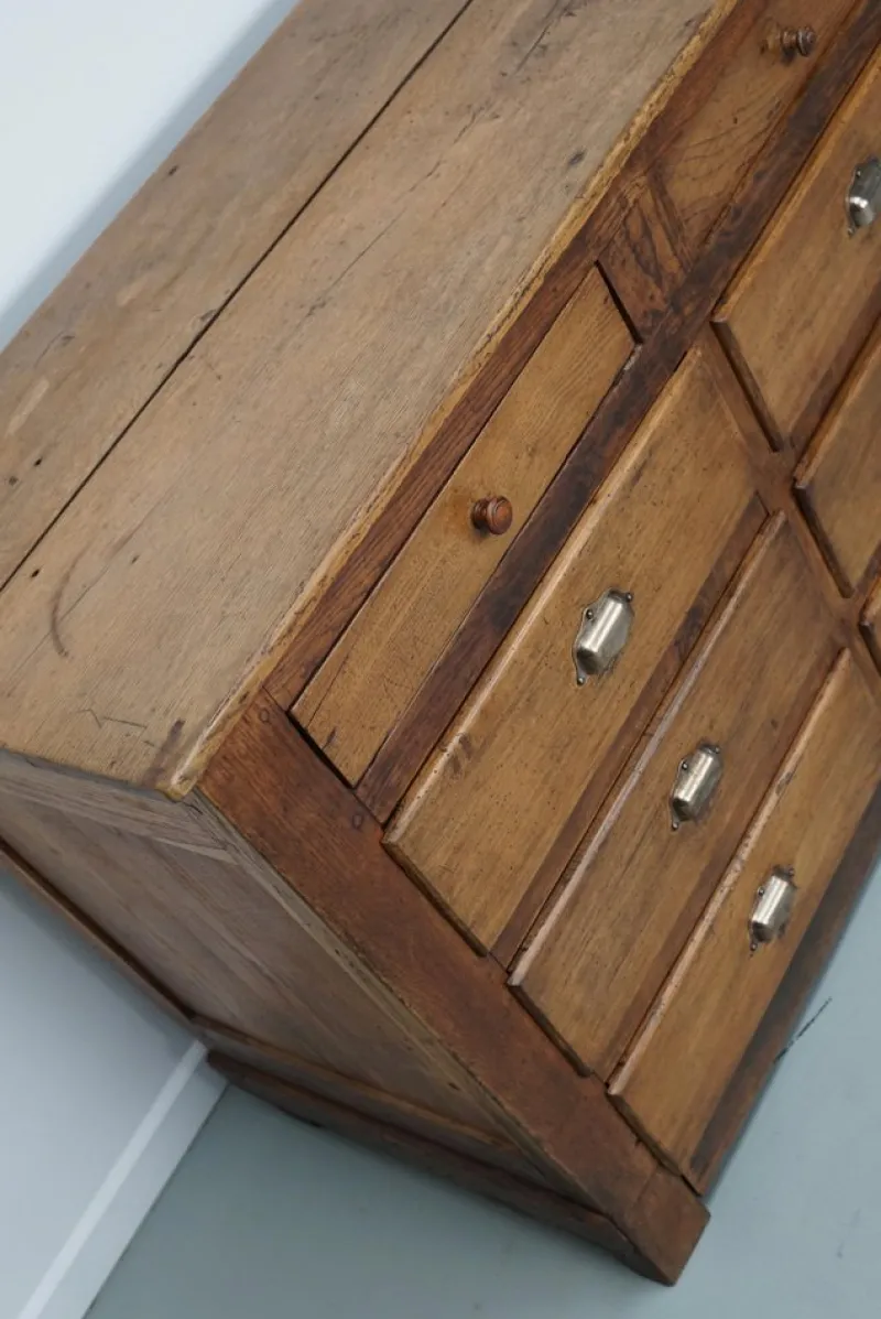 Sale Pamono Antique French Oak and Beech Rustic Bank of Apothecary Drawers, 1910s