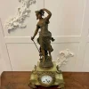 Pamono Antique French Onyx and Spelter Clock Depicting Amphitrite in the style of Auguste Moreau, 1900> Clocks
