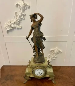 Pamono Antique French Onyx and Spelter Clock Depicting Amphitrite in the style of Auguste Moreau, 1900> Clocks