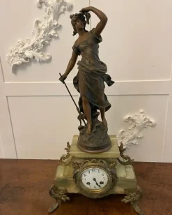 Pamono Antique French Onyx and Spelter Clock Depicting Amphitrite in the style of Auguste Moreau, 1900> Clocks