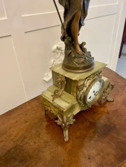 Pamono Antique French Onyx and Spelter Clock Depicting Amphitrite in the style of Auguste Moreau, 1900><noscript><img width=