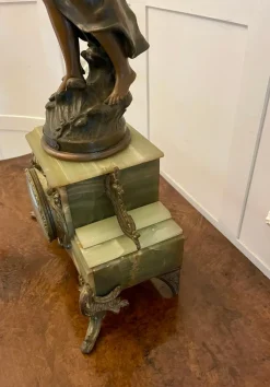 Pamono Antique French Onyx and Spelter Clock Depicting Amphitrite in the style of Auguste Moreau, 1900><noscript><img width=