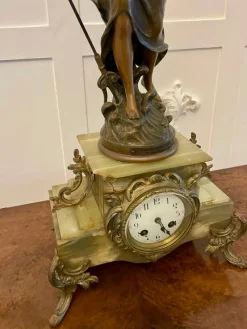 Pamono Antique French Onyx and Spelter Clock Depicting Amphitrite in the style of Auguste Moreau, 1900><noscript><img width=