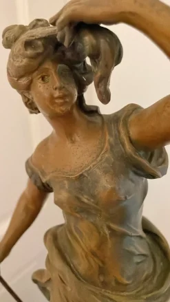 Pamono Antique French Onyx and Spelter Clock Depicting Amphitrite in the style of Auguste Moreau, 1900><noscript><img width=