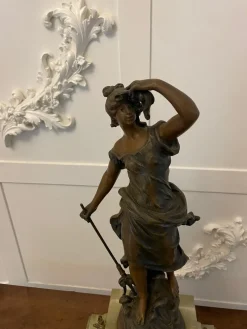 Pamono Antique French Onyx and Spelter Clock Depicting Amphitrite in the style of Auguste Moreau, 1900><noscript><img width=