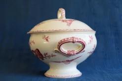 Outlet Pamono Antique French Red Favori Soup Tureen in Earthenware from Sarreguemines, 1890s