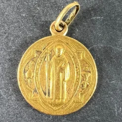 Pamono Antique French Saint Benedict Medal Charm Pendant in 18 Karat Yellow Gold> Necklaces