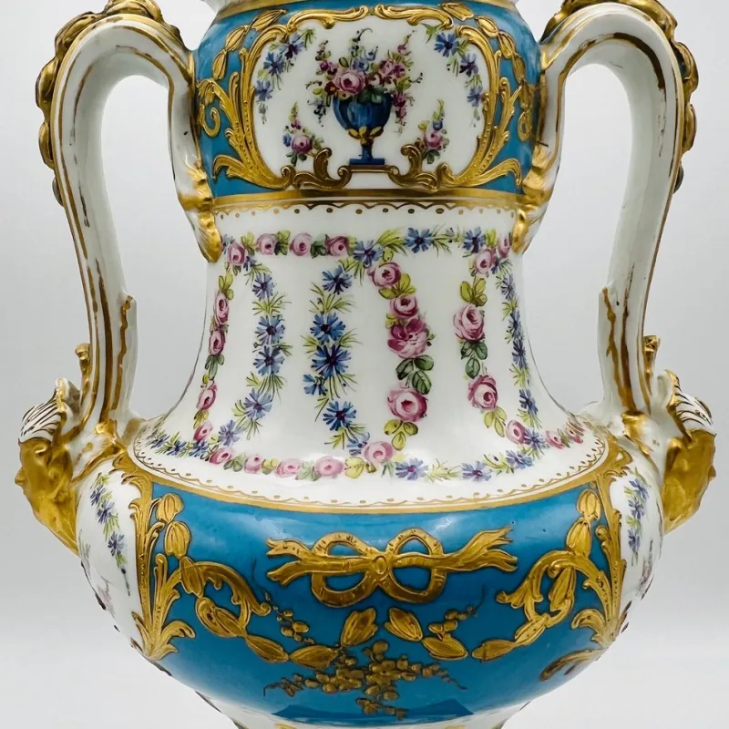 New Pamono Antique French Sevres Style Porcelain Double Handled Urn