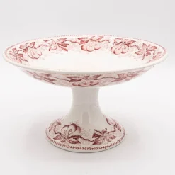 Clearance Pamono Antique French Transferware Footed Plate Cerise from Badonviller, 1890s
